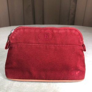 Hermes FRANCE Red Tan Cotton Make Up cosmetics pouch kit case wallet purse